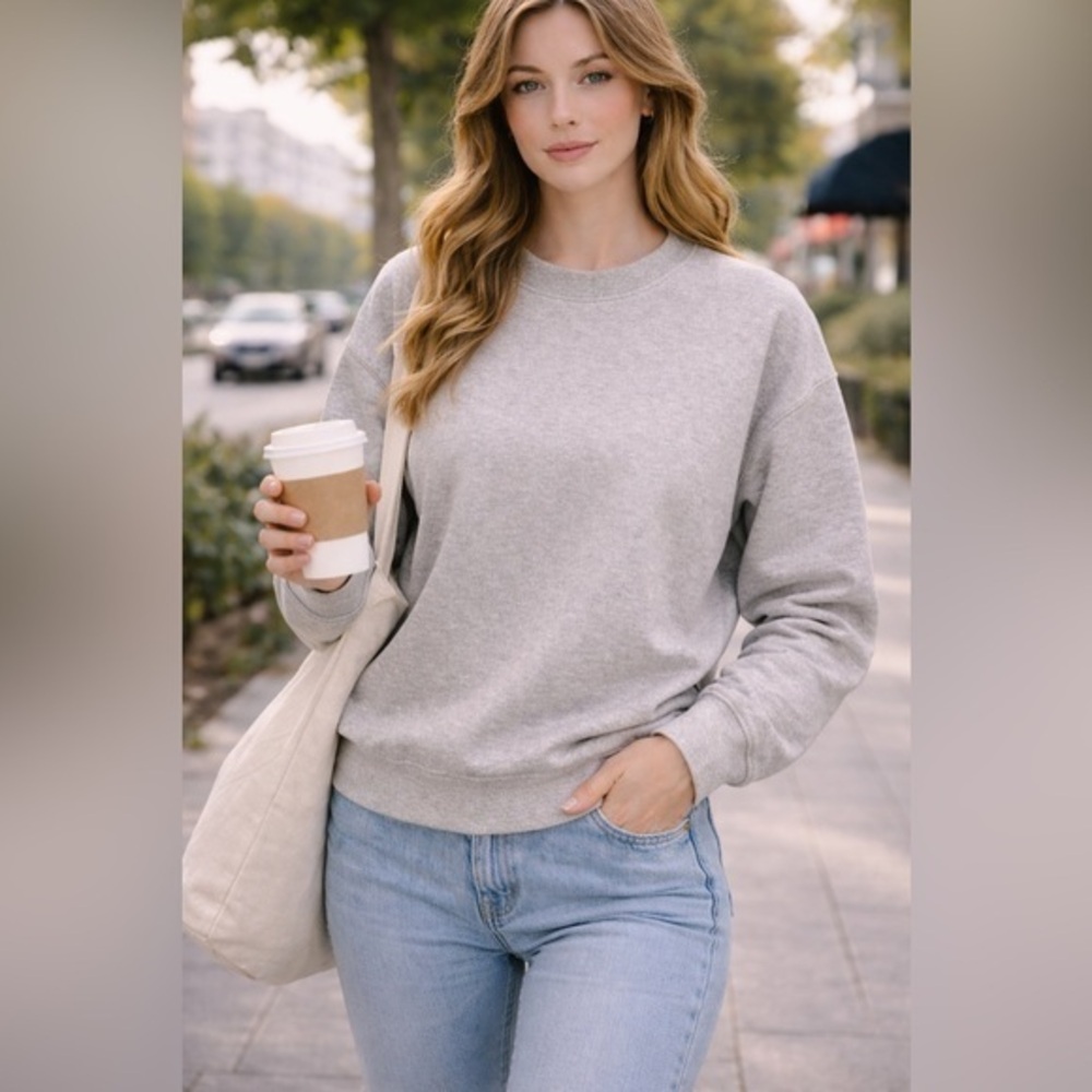 Zenana Heathered Gray Sweatshirt Top Only | Athleisure Active Wear NWOT L #2547